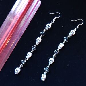 Skulls and stripes long dangle beaded earrings